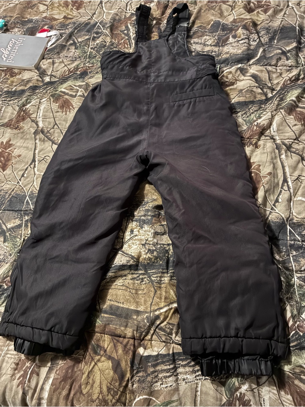Children's Black Insulated Snow Overalls with Adjustable Straps